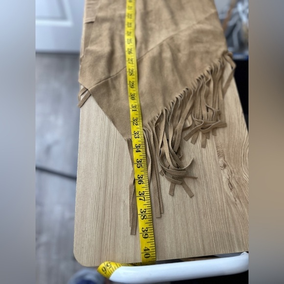 Zara Women’s Tan Faux Suede Fringe Open-Front Cardigan Sz Small - Picture 9 of 11